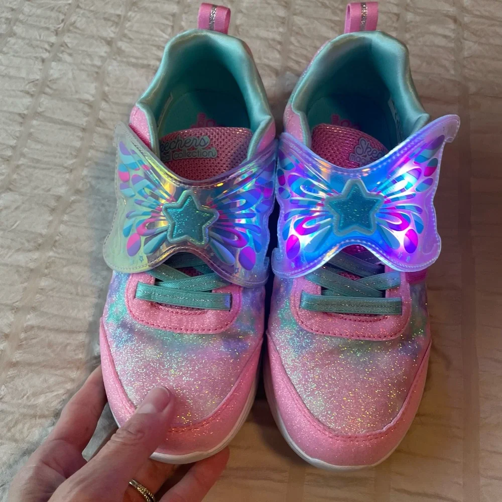 Skechers Kids Pink and Blue Glitter Sparkle Sneakers - Picture 5 of 7